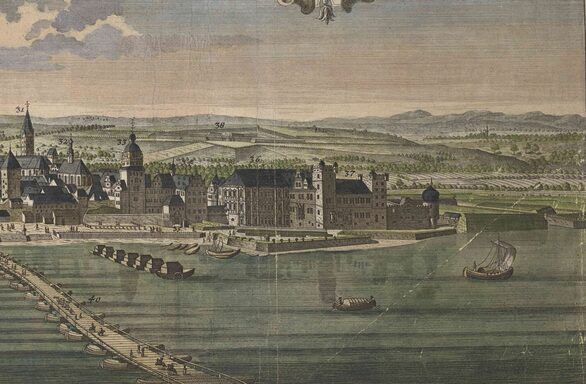 Ausschnitt einer Ansicht von Mainz mit dem Residenzschloss der Fürstbischöfe, 1720/30 von J. F. Probst (BPSP/186D)