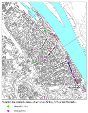 Varianten des streckenbezogenen Fahrverbots für Euro 4/IV auf der Rheinachse