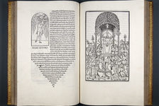 Bildergalerie Gutenberg-Museum "Buchgeschichte" „Hypnerotomachia Poliphili“ (Venice, 1499). Mysterious Renaissance: The famous humanist printer Aldus Manutius published Poliphilo's Strife of Love in a Dream with elegant woodcarvings in a modern Antiqua font(Venice, 1499).